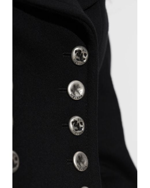 McQueen Black Fitted Wool Coat