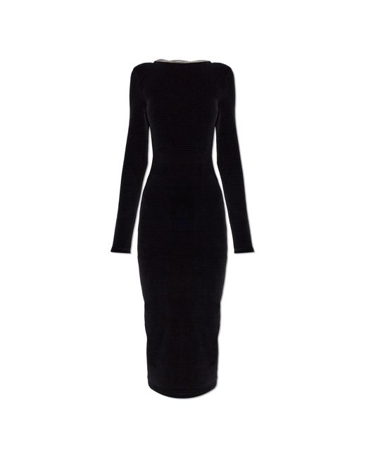 Balmain Black Velvet Dress With Decorative Crystal Straps