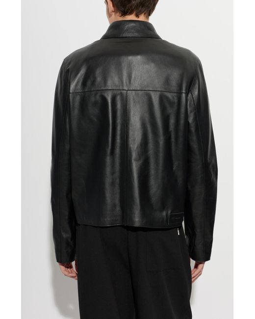 AMI Black Straight-Cut Leather Jacket for men