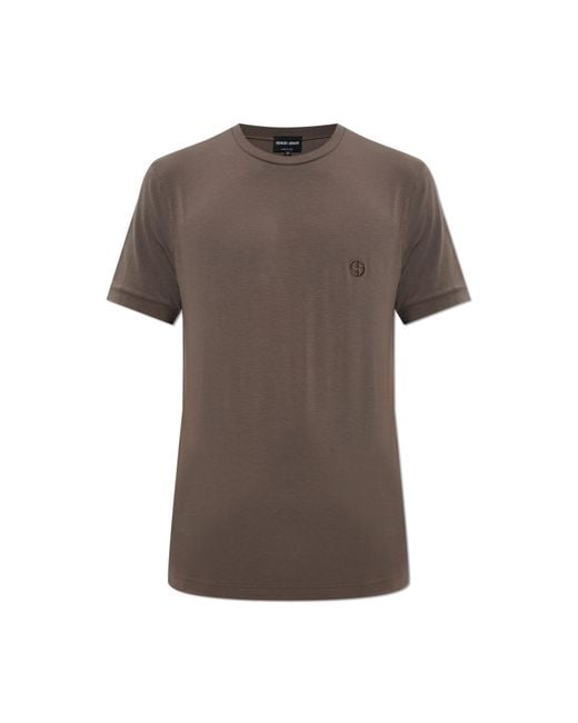 Giorgio Armani Brown T-Shirt With Embroidered Logo for men