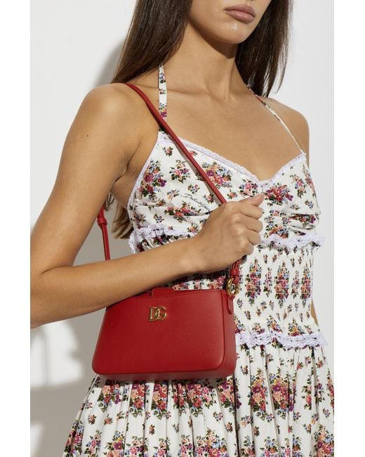 Dolce & Gabbana Red Leather Bag With Logo
