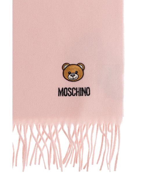 Moschino Pink Wool Scarf With Logo