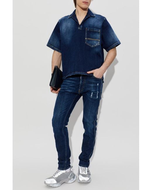 DSquared² Blue Denim Shirt With A V-Neckline for men
