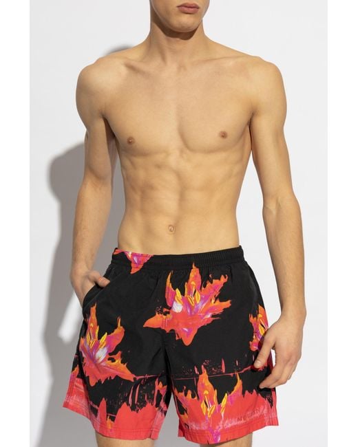 Alexander McQueen Red Swim Shorts for men