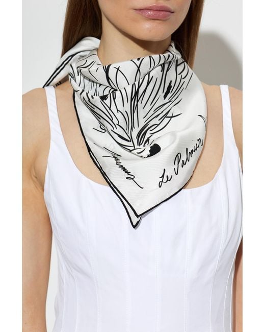 Jacquemus White Silk Scarf 'Herisson'