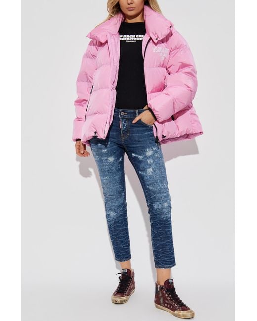 DSquared² Blue Down Jacket With Printed Logo