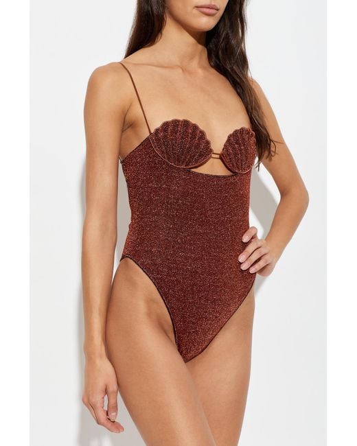 Oseree Red One-Piece Swimsuit With Lurex Thread