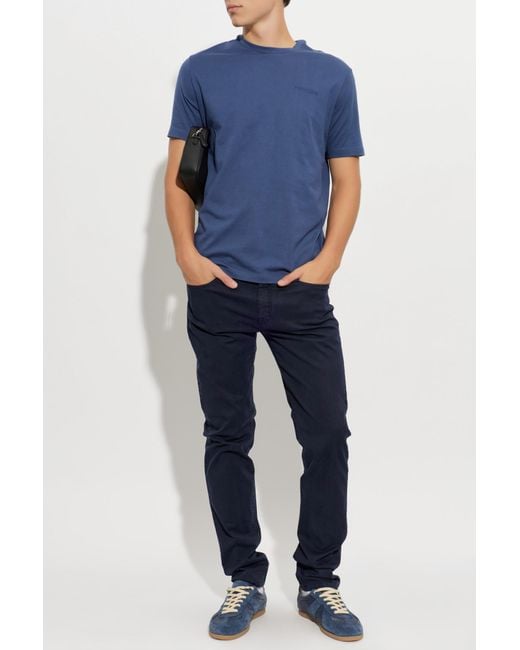 Paul & Shark Blue T-Shirt With Embroidered Logo for men