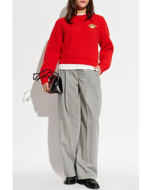 Jil Sander Red Wool Sweater With A Crew Neck