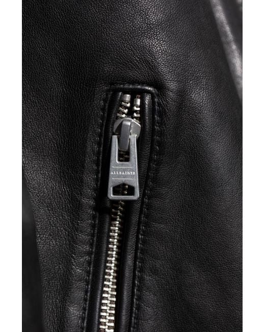 AllSaints Black Sleek Leather Biker Jacket for men