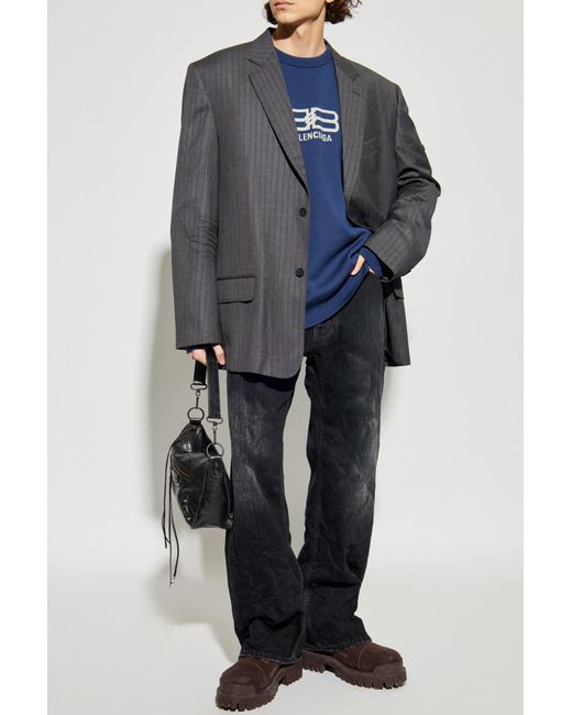 Balenciaga Gray Wool Blazer With Pinstripe Pattern for men