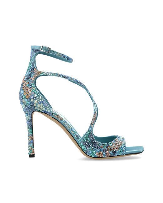Jimmy Choo Blue "Azia" Satin Heeled Sandals