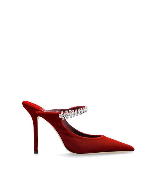 Jimmy Choo Red Heeled Mules "Bing"