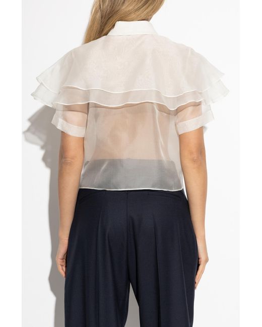 FRAME White Silk Top With Ruffles