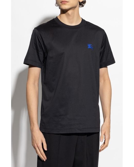 Burberry Black T-Shirt With Embroidered Logo for men