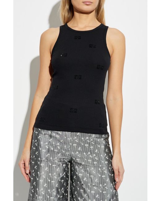 Ganni Black Top With Shimmering Logo