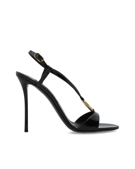 Dolce & Gabbana Black Leather Heeled Sandals