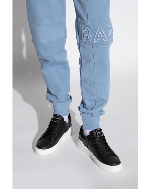 Balmain Blue ‘B-Court’ Leather Sneakers for men
