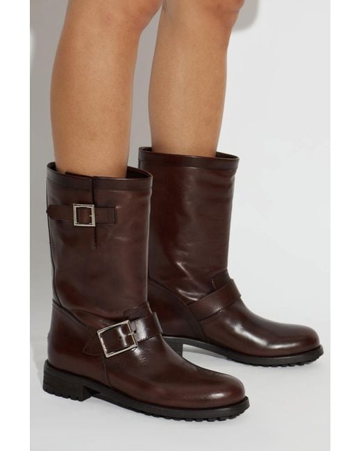 Jimmy Choo Brown 'Biker Mid' Ankle Boots