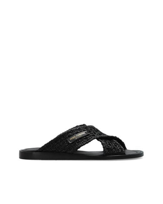 Dolce & Gabbana Black Slides With Logo Patch for men