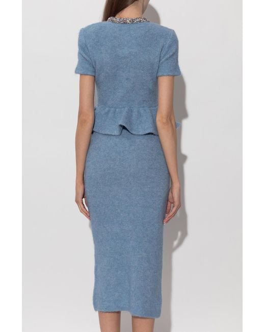 Self-Portrait Blue Dress With Shimmering Crystals