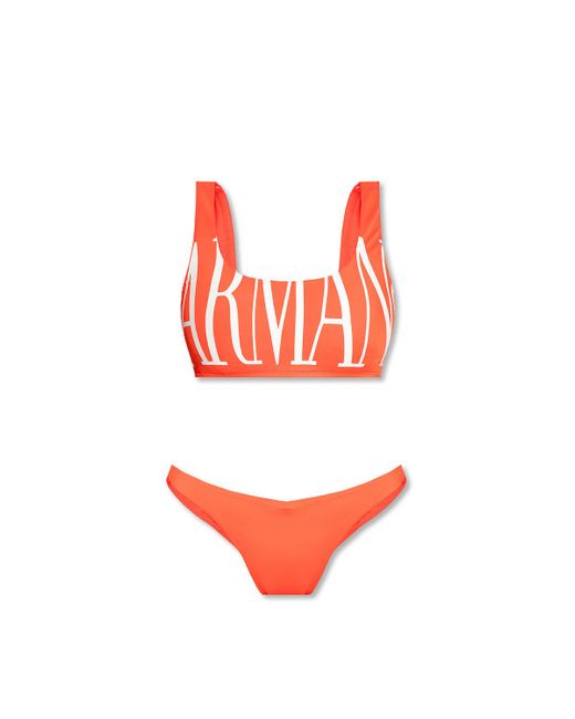 Emporio Armani Orange Bikini With Logo Print