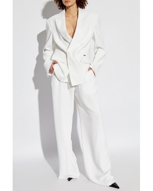 DSquared² White Wide-Leg Pleated Trousers