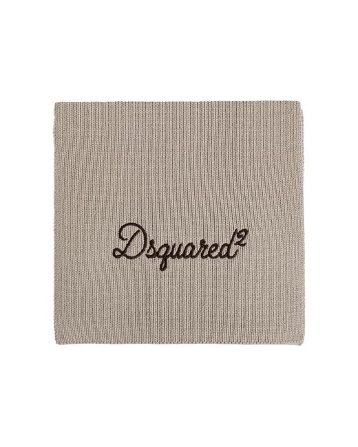 DSquared² Gray Wool Scarf With Embroidered Logo for men