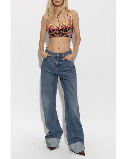 Dolce & Gabbana Red Short Top With "Carretto" Print