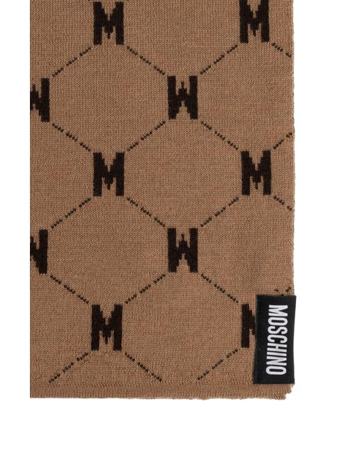 Moschino Brown Wool Scarf With Monogram