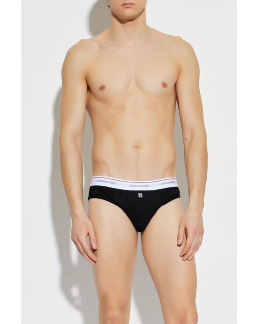 DSquared² Black Ribbed Briefs With Logo for men