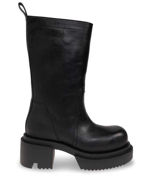 Rick Owens Black Leather Ankle Boots With Heel for men