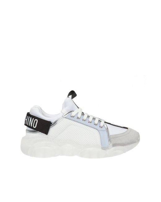 Moschino Leather Branded 'teddy' Sneakers in White - Lyst