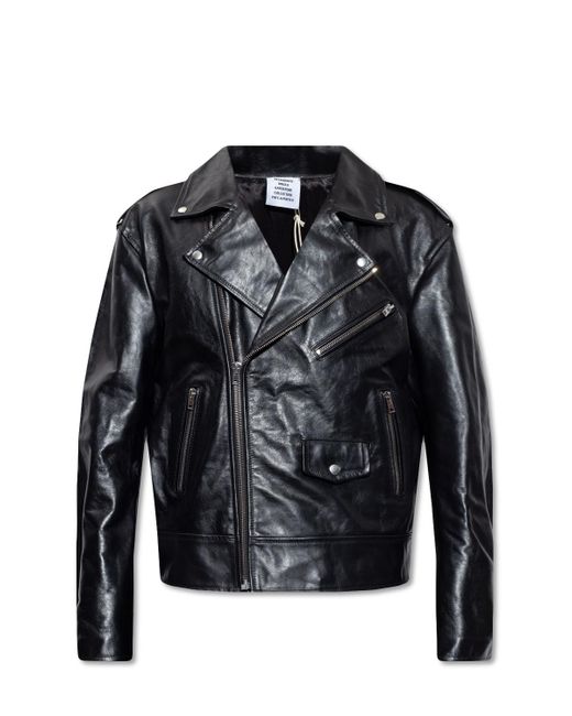 Vetements Black Leather Biker Jacket for men