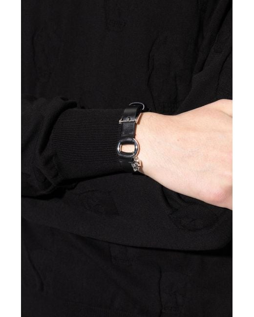 McQueen Black Leather Bracelet for men