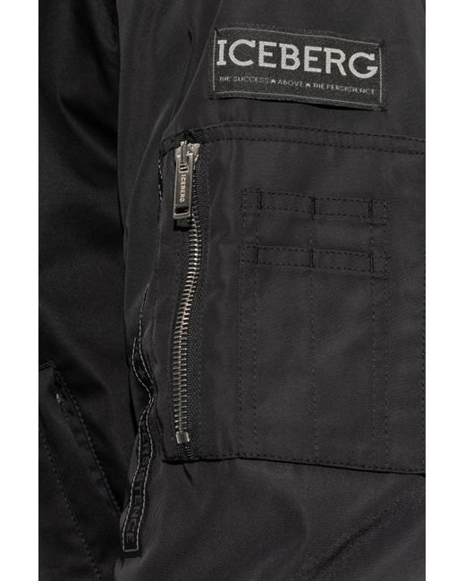 Iceberg Black Bomber Jacket With Patches for men
