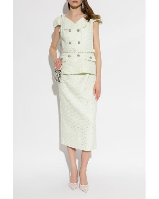 Self-Portrait White Tweed Dress With Shimmering Sequins
