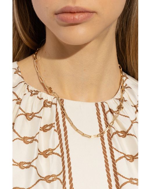 Tory Burch Metallic 'Good Luck' Necklace With Logo