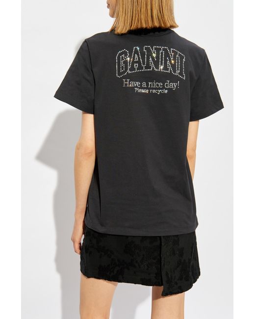 Ganni Black T-shirt With Appliqué,