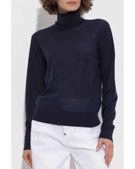 DSquared² Blue Wool Turtleneck With Logo