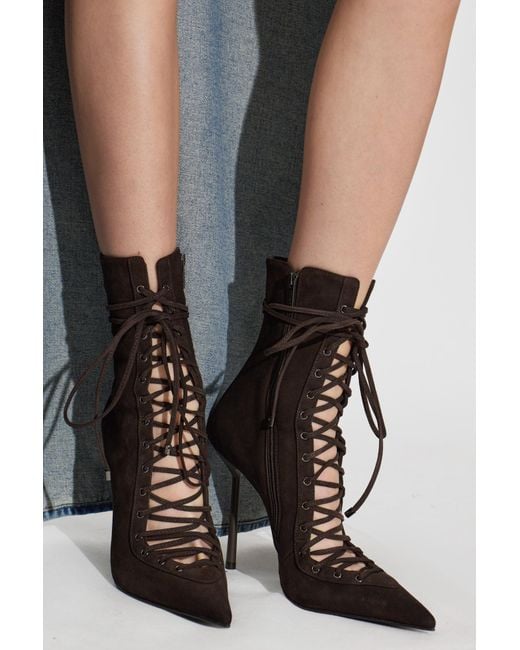 Le Silla Black Suede Heeled Ankle Boots "Colette"