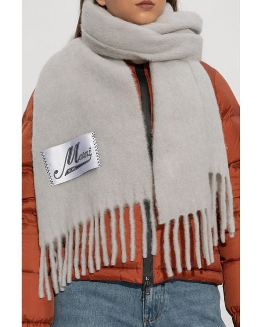 Marni Gray Wool Scarf With Fringes