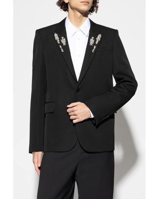 Alexander McQueen Black Blazer With Shimmering Appliqués for men