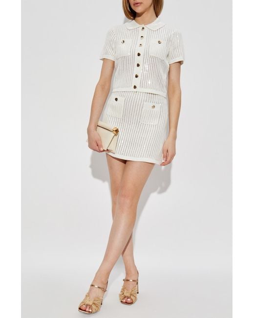 Self-Portrait White Short Skirt With Shimmering Sequins