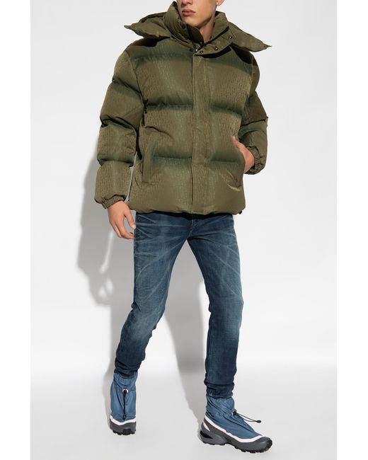 DIESEL Green Puffer Jacket With Detachable Hood for men