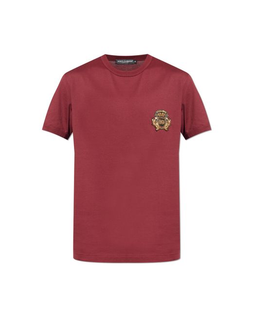 Dolce & Gabbana Red T-Shirt With An Applique for men