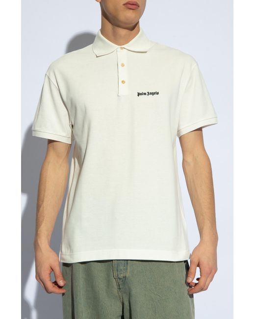 Palm Angels White Polo Shirt With Logo, for men