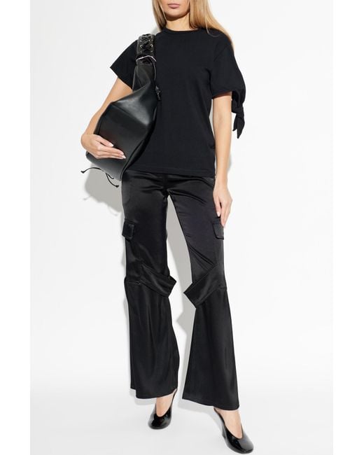 Courreges Black Satin Cargo Pants