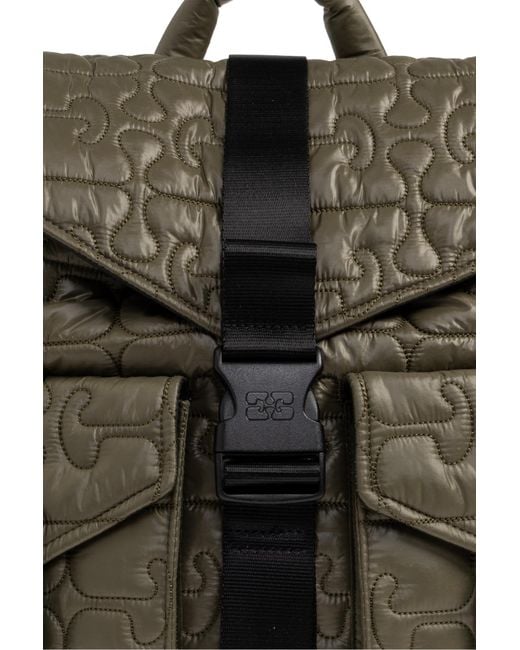 Ganni Green Quilted Backpack