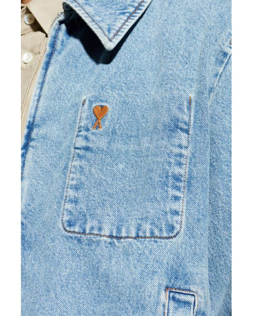 AMI Blue Denim Jacket With Patch for men